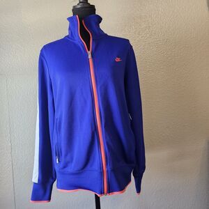 Nike Sportswear Track Jacket Women XL Blue Full Zip Orange Logo Athleisure AA617